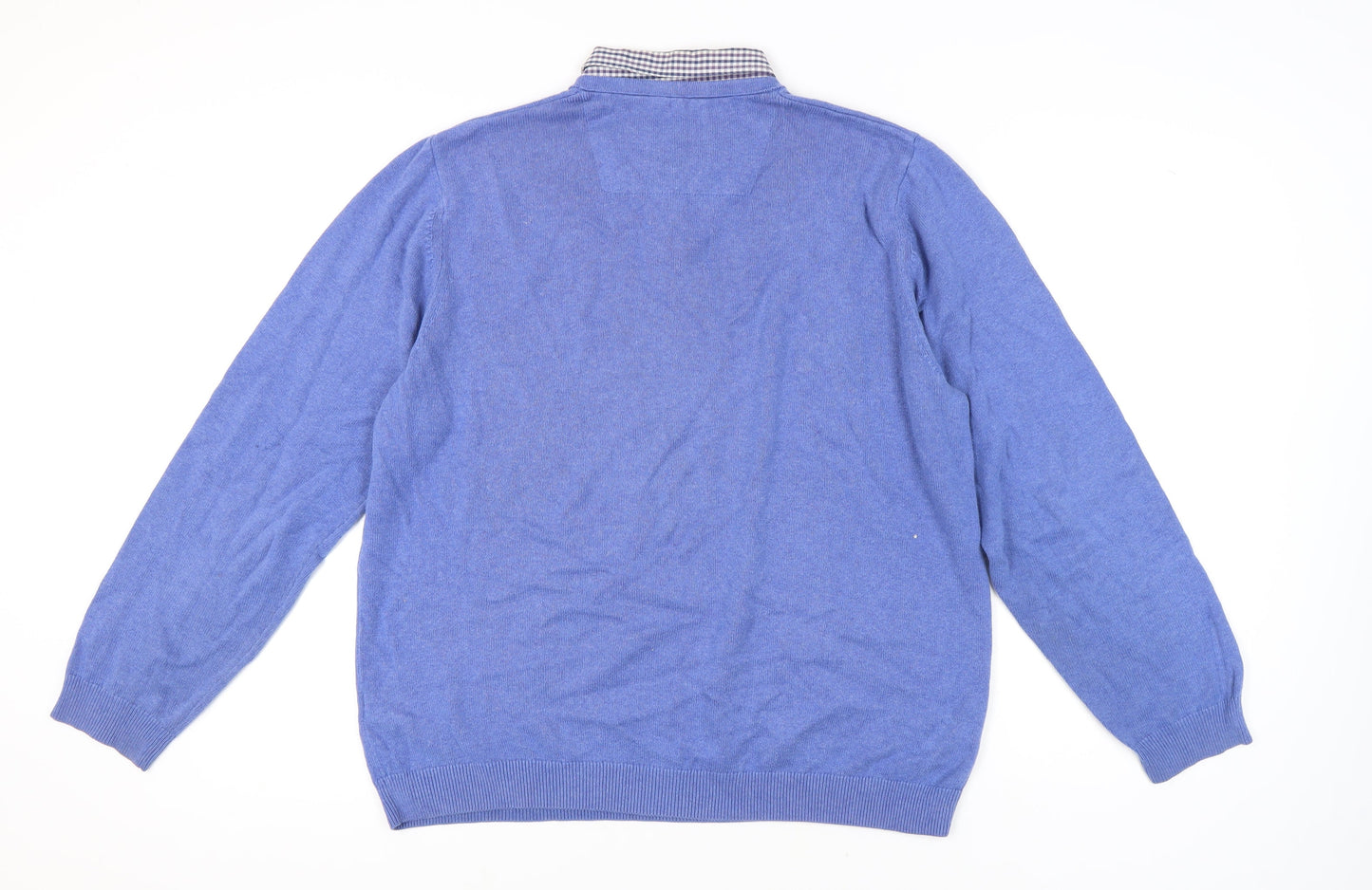 Marks and Spencer Men's Blue Cotton V-Neck Sweater XL