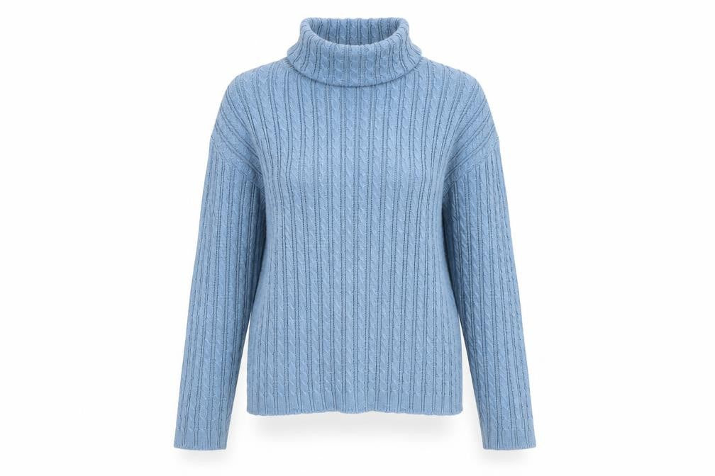 Ramie Cotton Collection Women's Blue Cable-Knit Pullover
