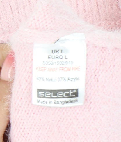 Brand and care label for Select Women's Pink Mock Neck jumper - L
