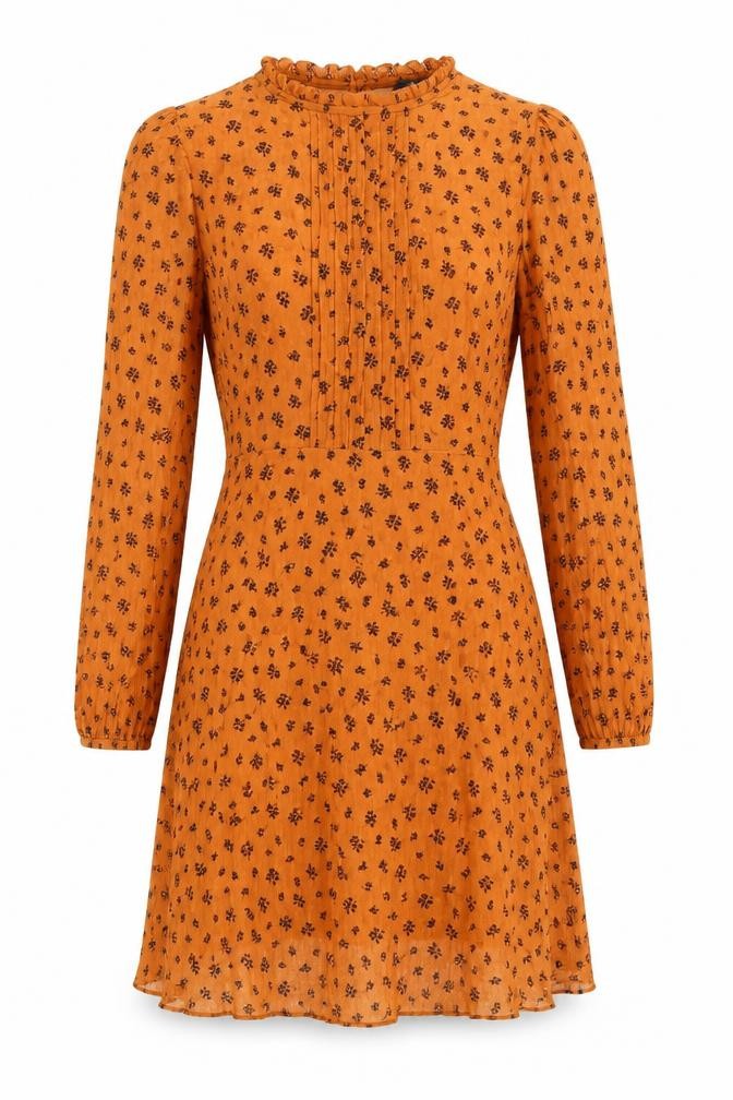Primark Women Orange Floral Dress Size 10 Long Sleeve