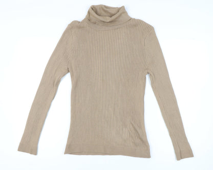 Additional front view of Topman Men's Beige Roll Neck Pullover M
