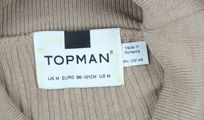 Close-up detail of Topman Men's Beige Roll Neck Pullover M