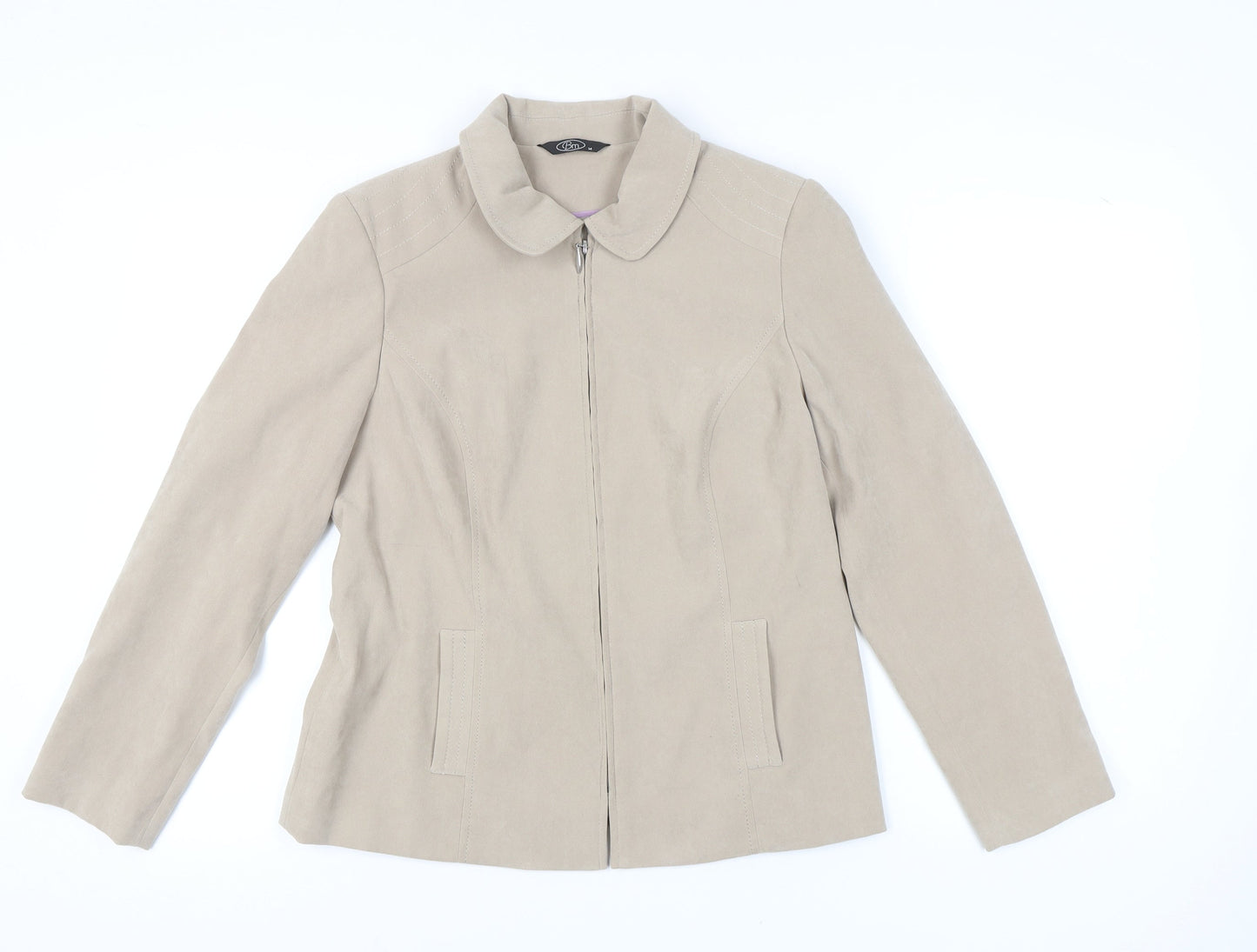 Bm Women's Beige Jacket Size 14 Full Zip Casual