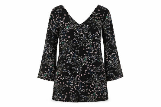 Front view of Glamorous Women's Black Floral V-Neck Dress, size 6