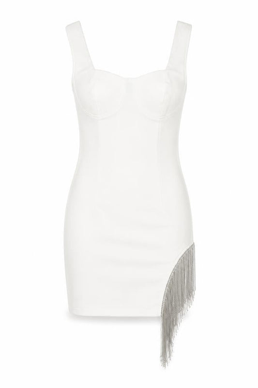 Front view of PRETTYLITTLETHING Women's White Bodycon Dress, size 6