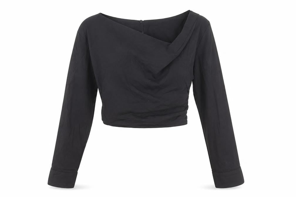 Zara Black Cropped One Long Sleeve Top, Size S