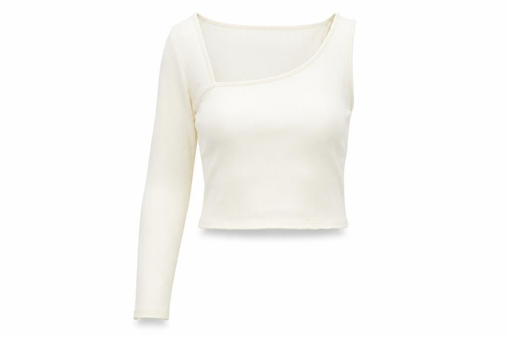 Zara Women's White One Shoulder Cropped Top Large