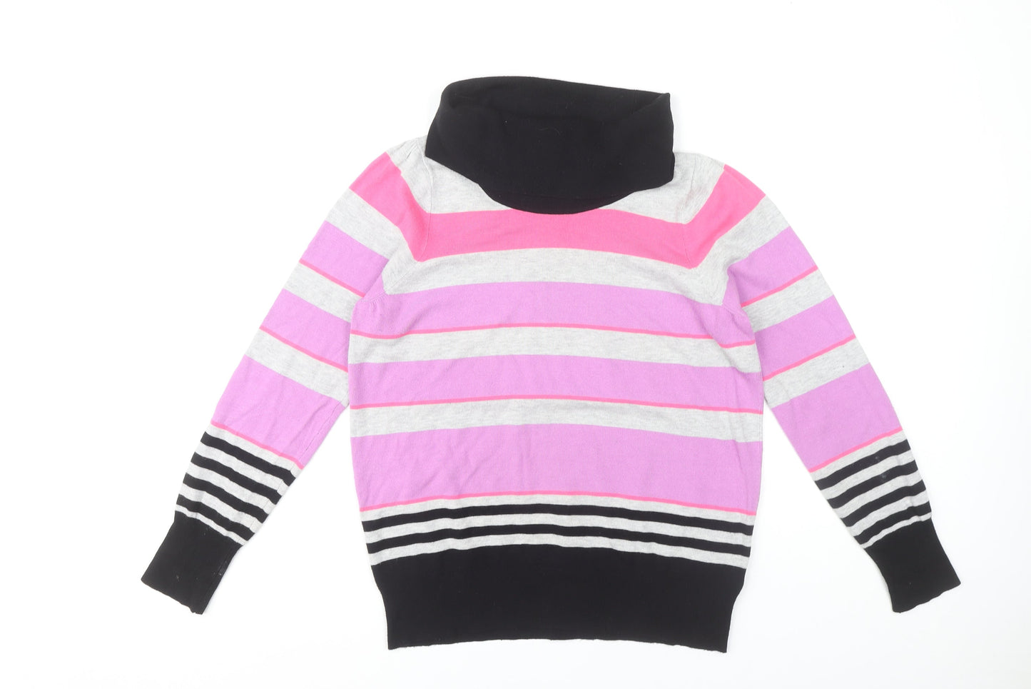 Marks and Spencer Women Pink Striped Cowl Neck Jumper