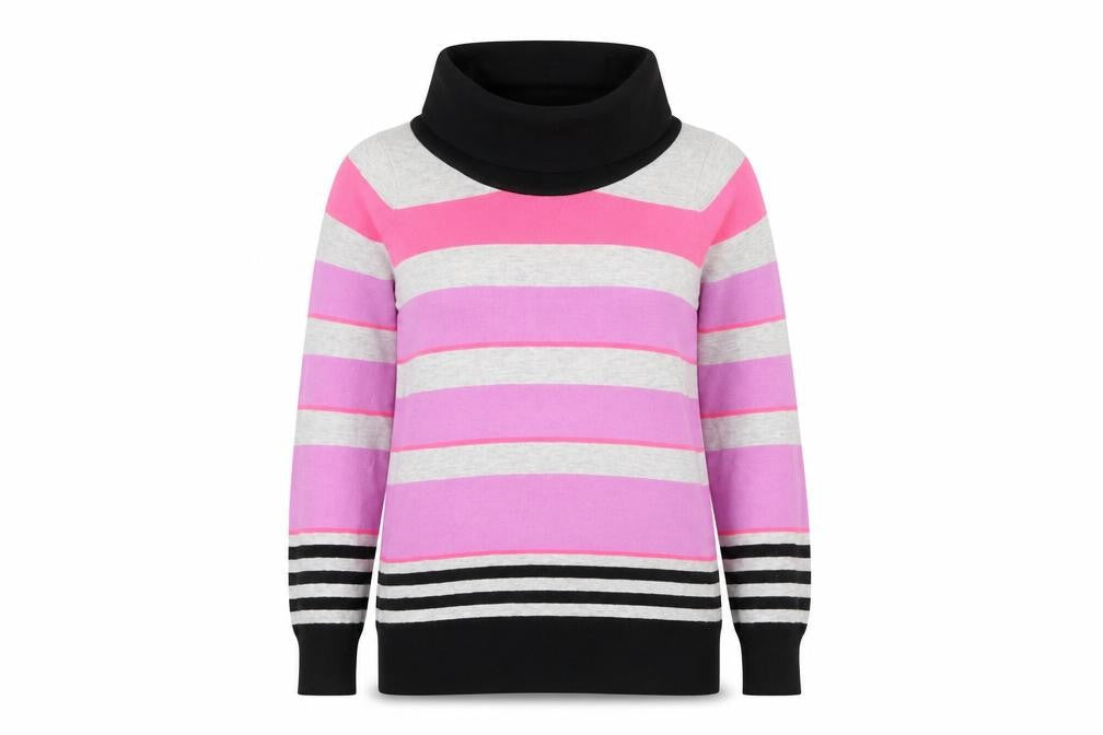 Marks & Spencer Women Pink Striped Cowl Neck Jumper