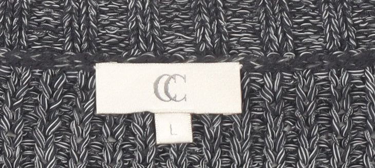 CC Women's Grey 3/4 Sleeve Cardigan, Size L, Casual Chunky-Knit