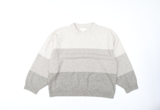 H&M Women's Grey Striped Pullover Jumper, Size M