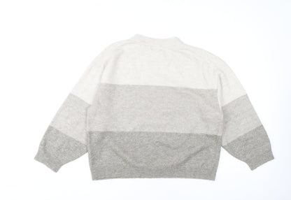 H&M Women's Grey Striped Pullover Jumper, Size M