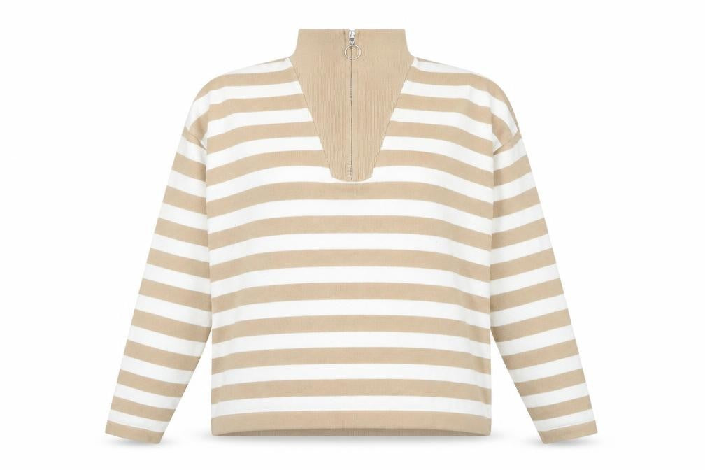 Gianni Feraud Women's Beige Striped Pullover Jumper