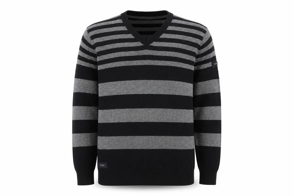 Dissident Men's Black Striped Cotton Pullover Jumper L