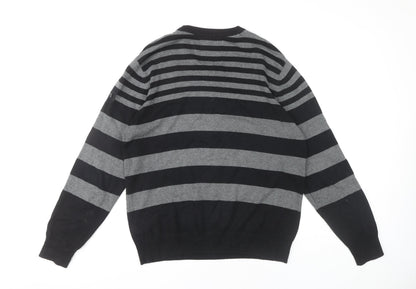 Dissident Men's Black Striped Cotton Pullover Jumper L