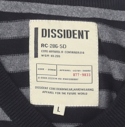 Dissident Men's Black Striped Cotton Pullover Jumper L