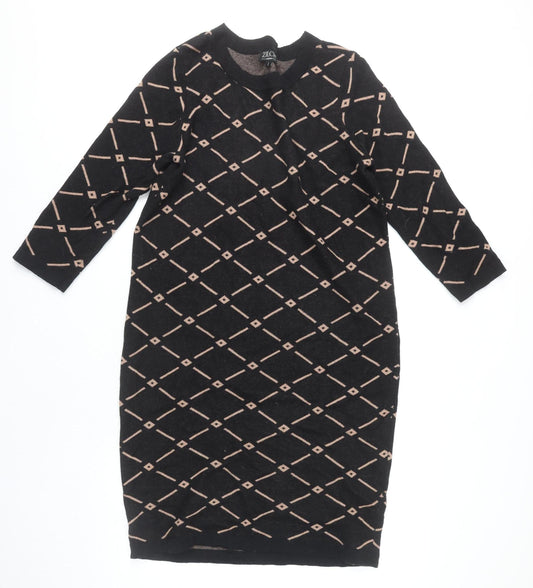 Zilch Women's Black Geometric Shift Dress L