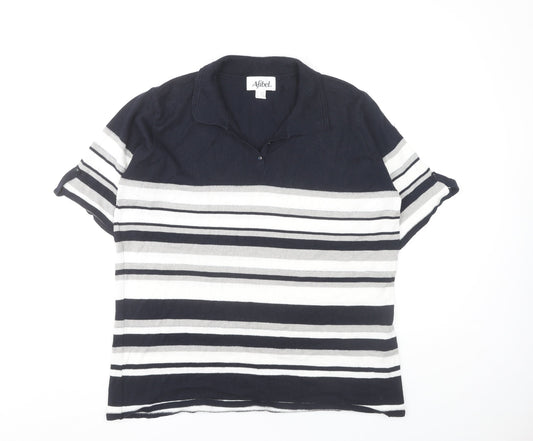 Afibel Women's Striped Polo Top Black White Size 16/18