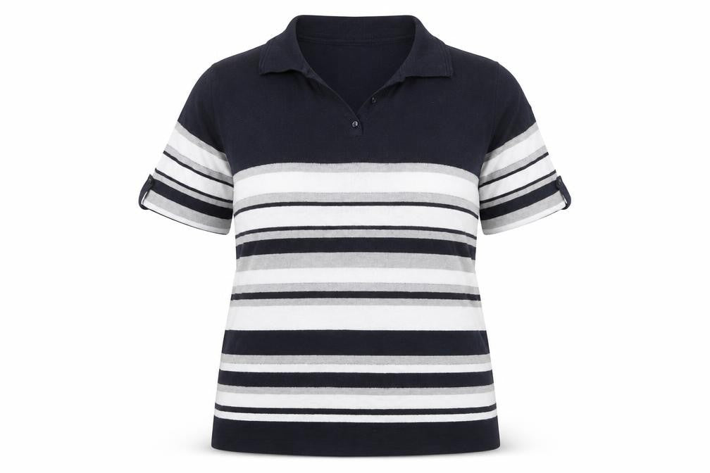 Afibel Women's Striped Polo Top Black White Size 16/18