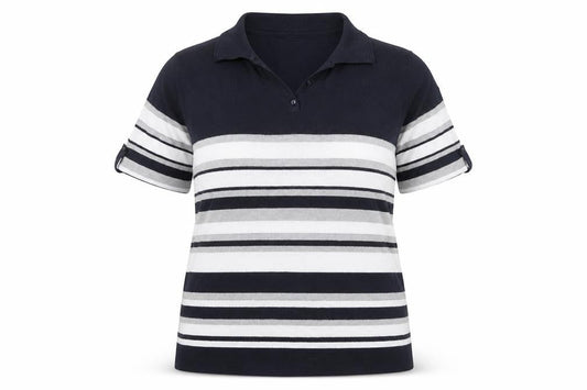 Afibel Women's Striped Polo Top Black White Size 16/18