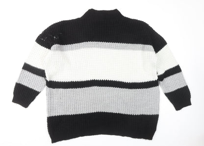 PRETTYLITTLETHING Women's Black Striped Jumper M