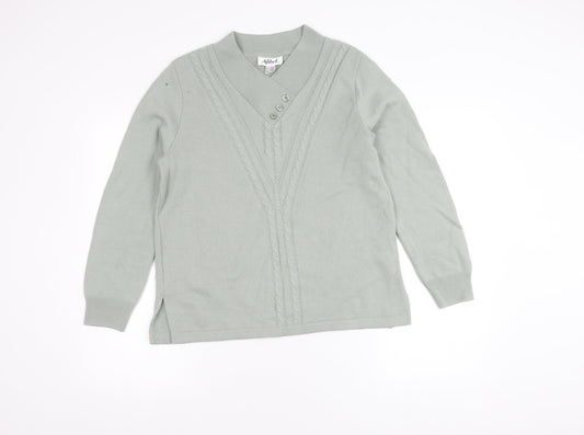Afibel Women's Grey V-Neck Cable-Knit Jumper