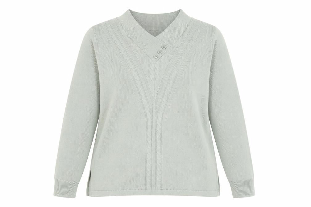 Afibel Women's Grey V-Neck Cable-Knit Jumper