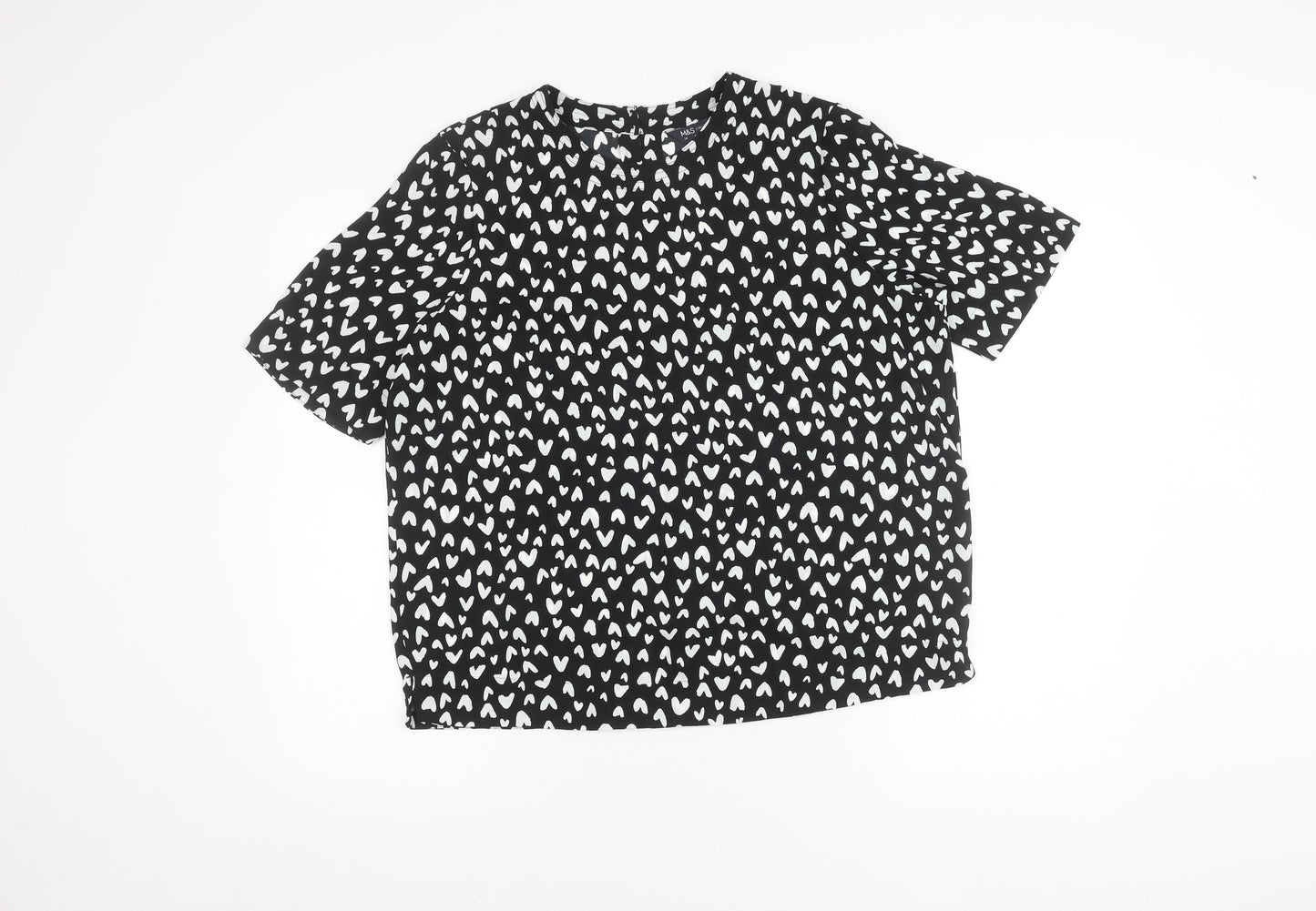 Marks and Spencer Womens Black White-Hearts Print Print Top Size 14