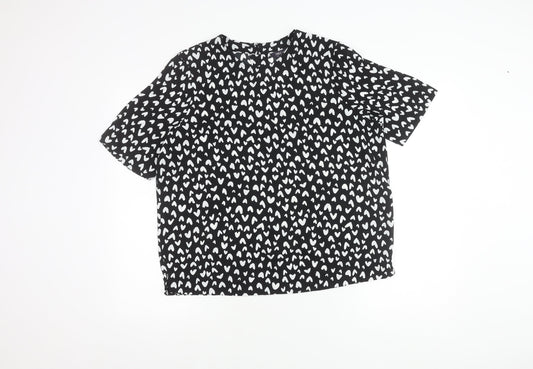Marks and Spencer Womens Black White-Hearts Print Print Top Size 14