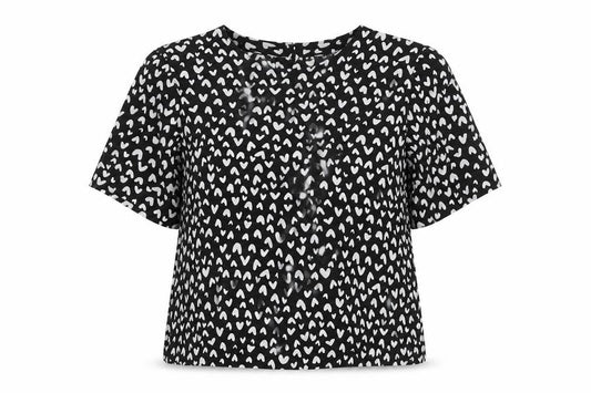 Marks and Spencer Womens Black White-Hearts Print Print Top Size 14
