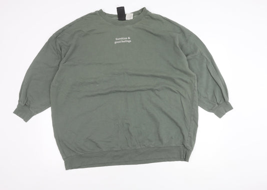 H&M Women's Green XL Pullover Jumper, Casual Cotton