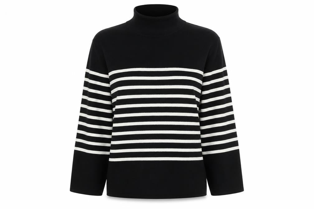 H&M Women's Striped Roll Neck Jumper Black XS
