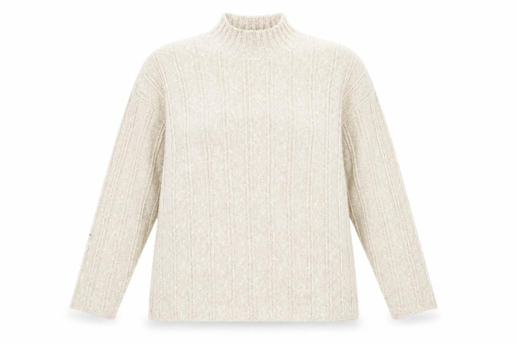 BHS Women's Ivory Mock Neck Cable-Knit Pullover Jumper 18-20