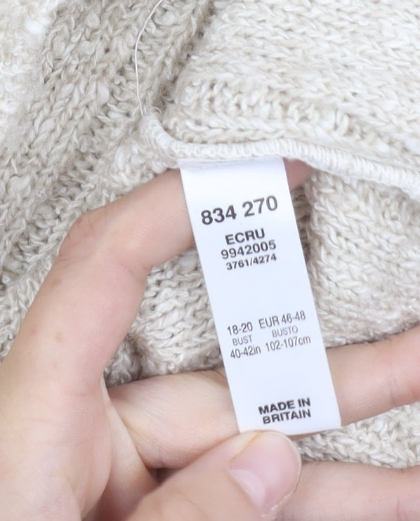 BHS Women's Ivory Mock Neck Cable-Knit Pullover Jumper 18-20