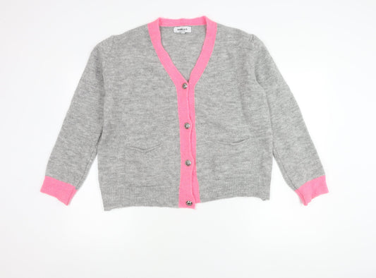 Isabella D. Women's Grey Cardigan, S, V-Neck, Casual