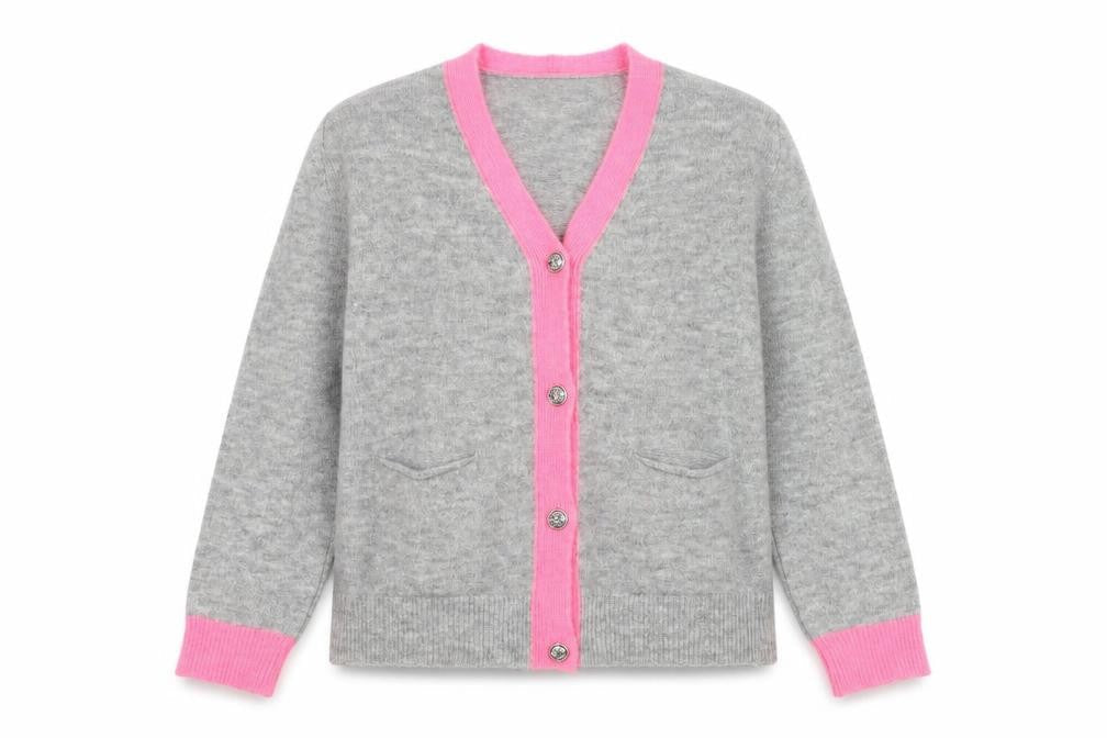 Isabella D. Women's Grey Cardigan, S, V-Neck, Casual
