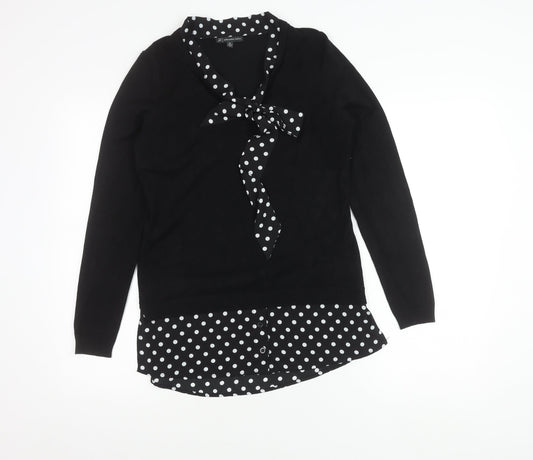 Adrianna Papell Women's Black Bow Polka Dot Jumper XS