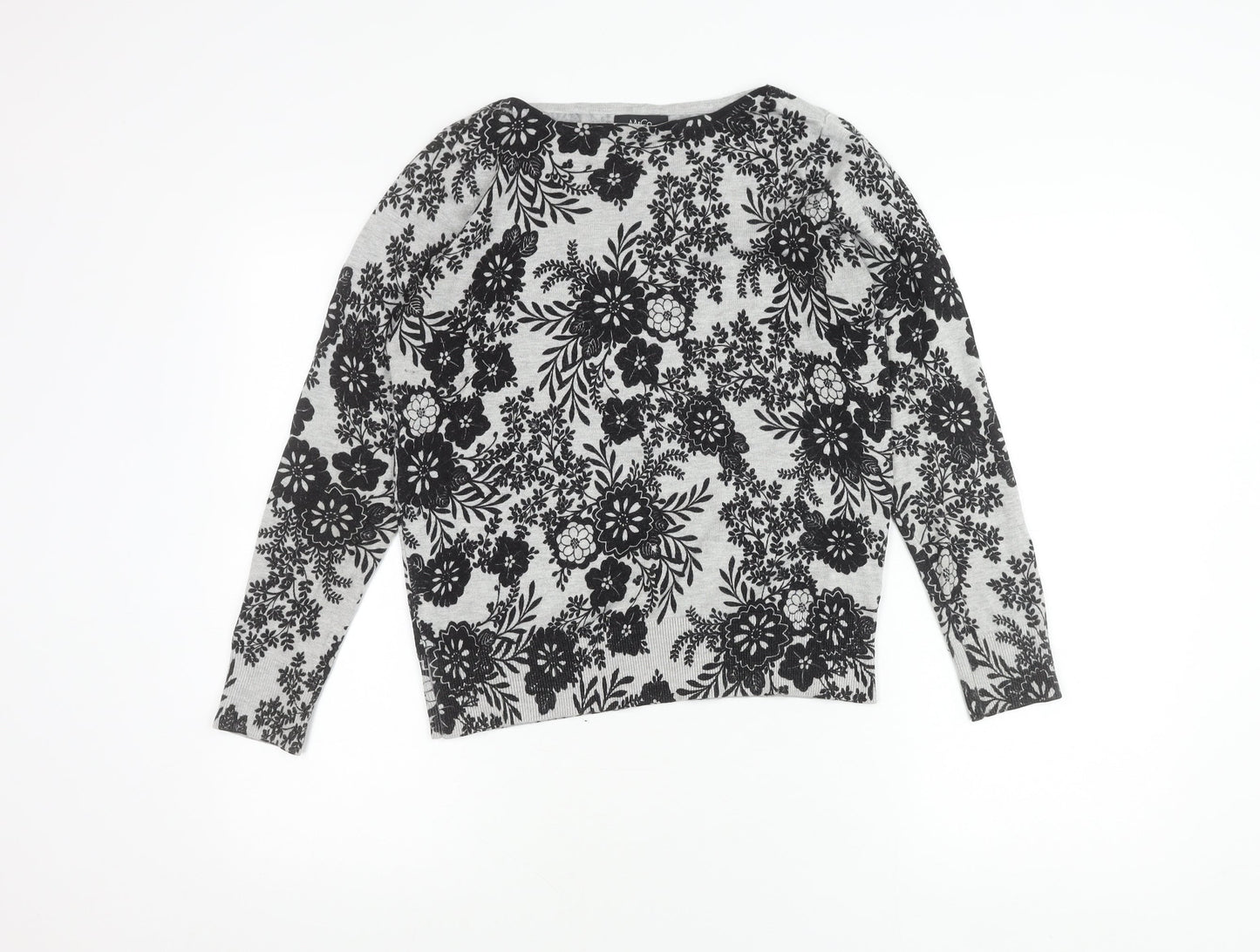 M&Co Women's Grey Floral Pullover Jumper Size 12