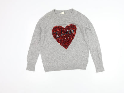 Additional front view of H&M Women's Grey XS jumper Sequin Heart