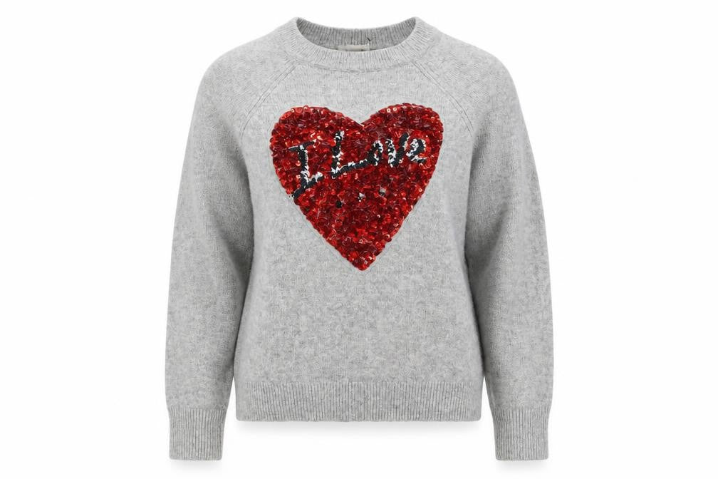 H&M Women's Grey XS Pullover Jumper Sequin Heart