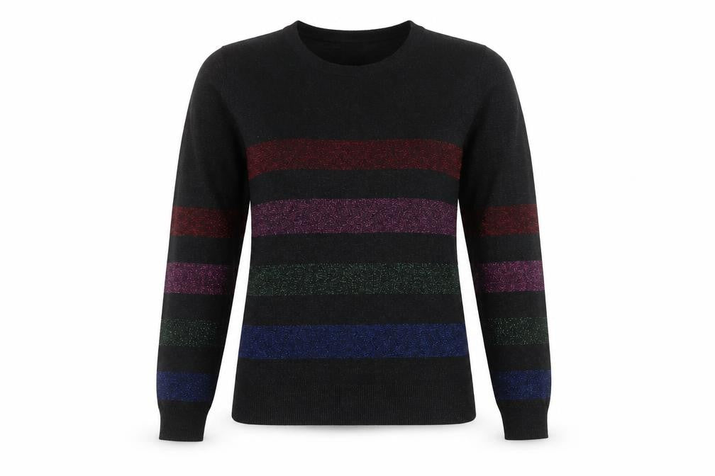 Lauren Taylor Women's Black Striped Pullover Jumper, L