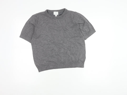 H&M Women's Grey Crew Neck Short Sleeve Knit Top Size 12