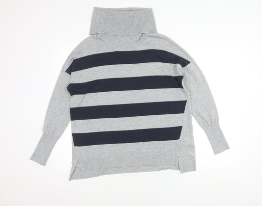 Oasis Women's Grey Striped Roll Neck Pullover Jumper, Size S