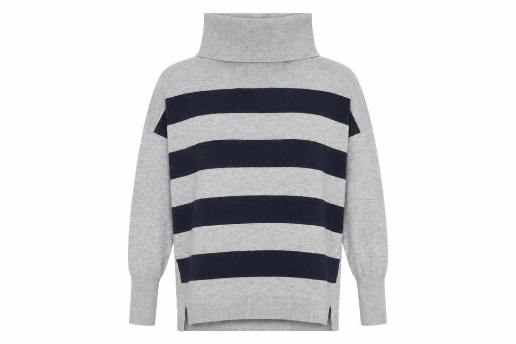 Oasis Women's Grey Striped Roll Neck Pullover Jumper, Size S