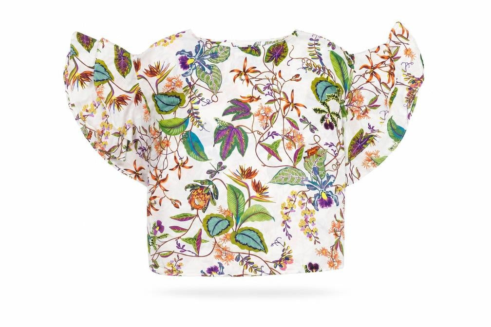 H&M Women's Multicoloured Cropped Flutter Sleeve Top