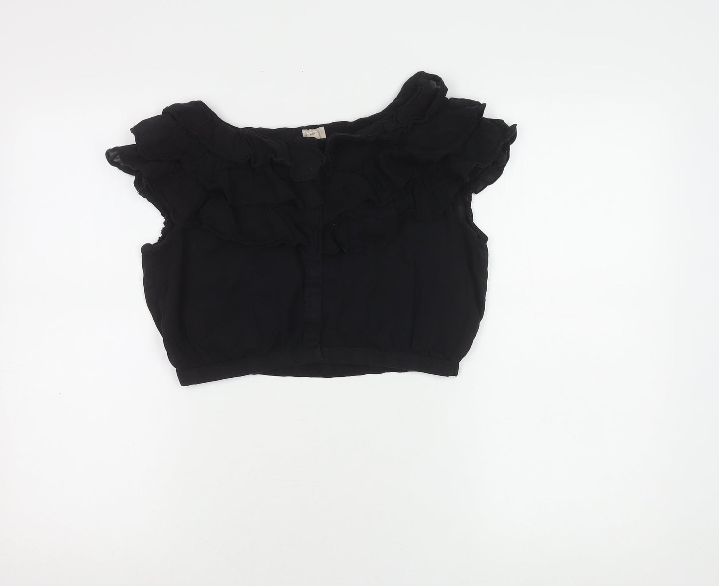H&M Women's Black Ruffle Cropped Blouse Size 8