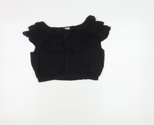 H&M Women's Black Ruffle Cropped Blouse Size 8