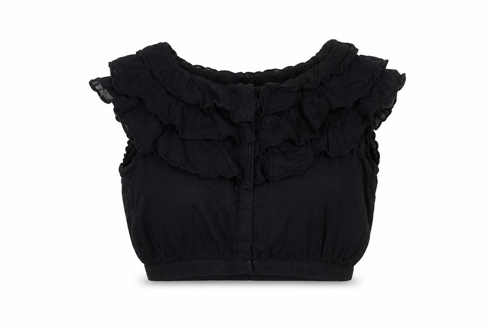 H&M Women's Black Ruffle Cropped Blouse Size 8