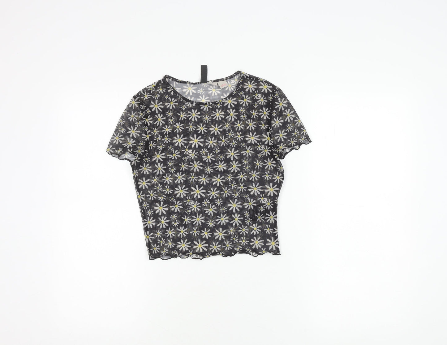 H&M Women’s Black Daisy Print Mesh Cropped T-Shirt