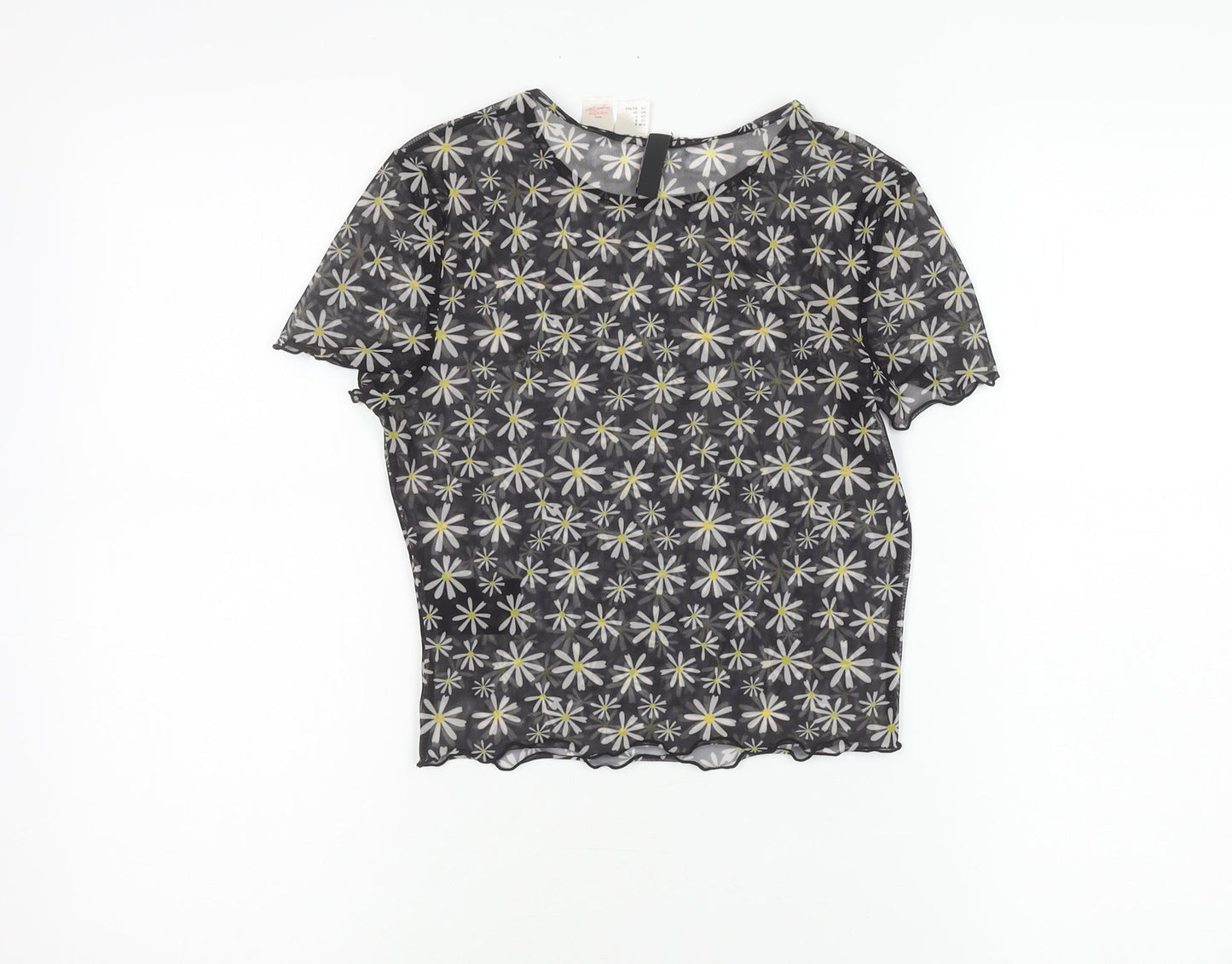 H&M Women’s Black Daisy Print Mesh Cropped T-Shirt